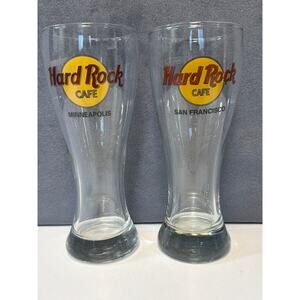 Lot of 2 Hard Rock Cafe Minneapolis San Francisco 8.5” Clear Pilsner Glass